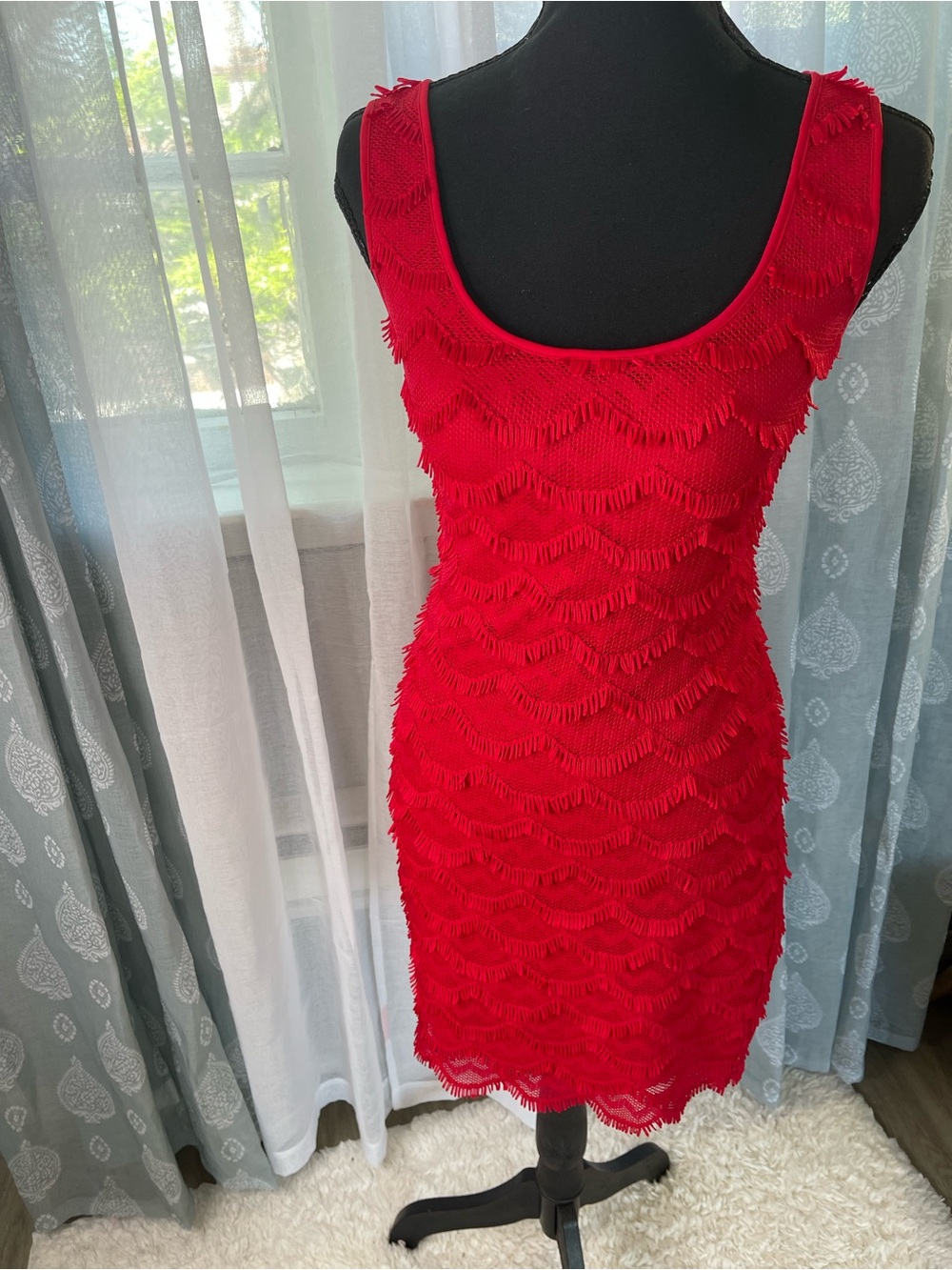 Guess Red Textured Scoop Neck Mini Dress